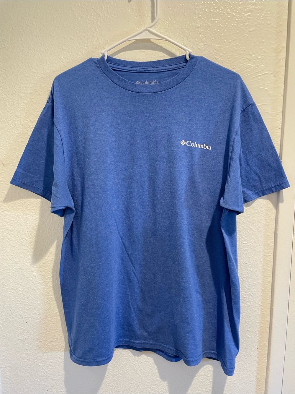 Columbia Blue Logo Graphic Print Crew Neck Short Sleeve Cotton Blend Tee L